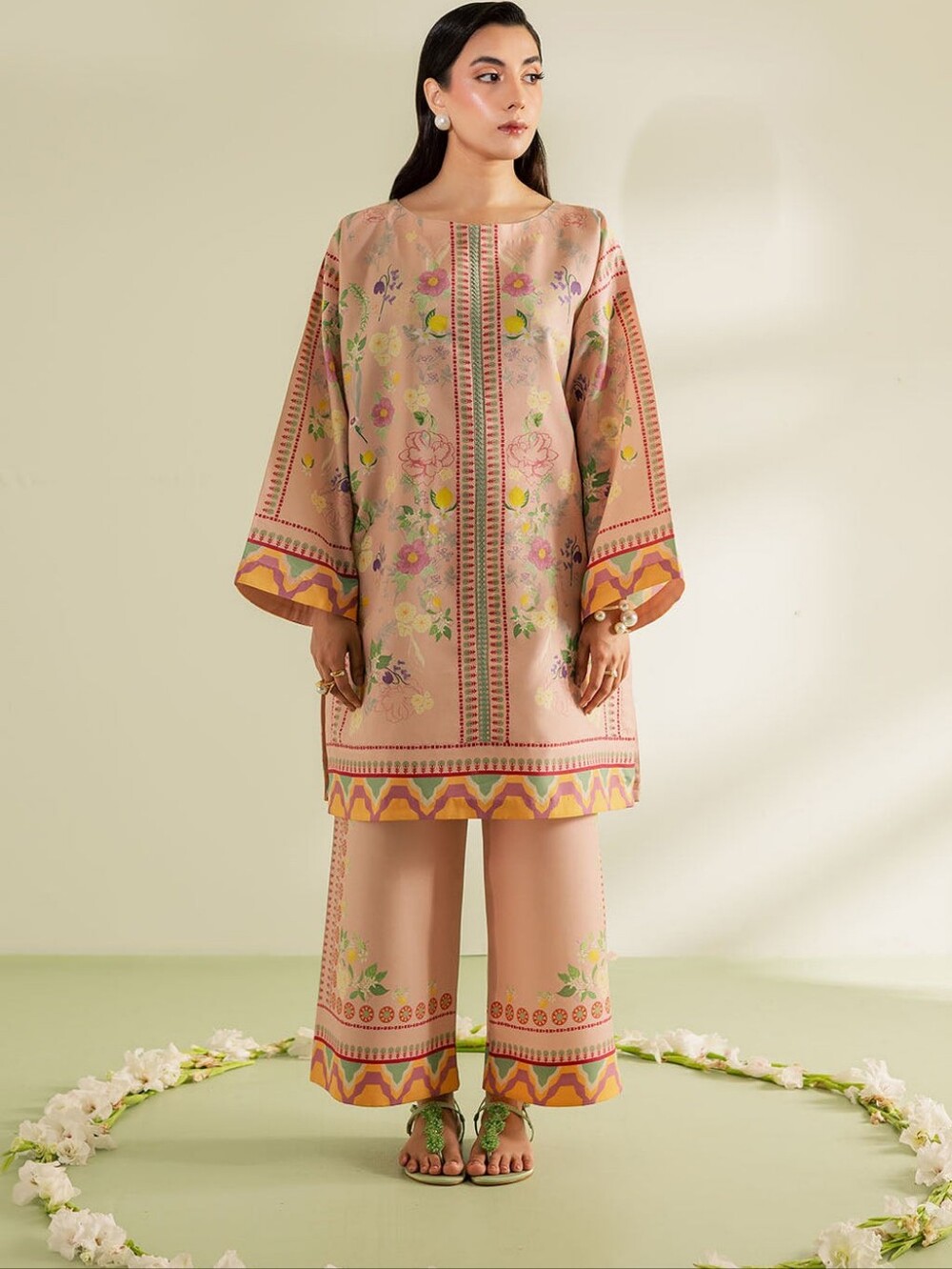 Peach Floral Printed Tunic Set By Vanya